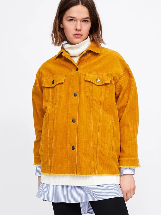 Zara Jackets & Blazers - 🌻Zara Sell Out Corduroy Jacket Mustard Cropped Oversized Raw Frayed Hem Size S